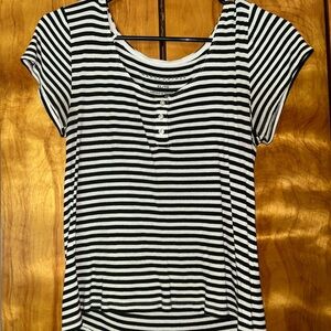 Aeropostale Black and White Fitted Polo T-Shirt